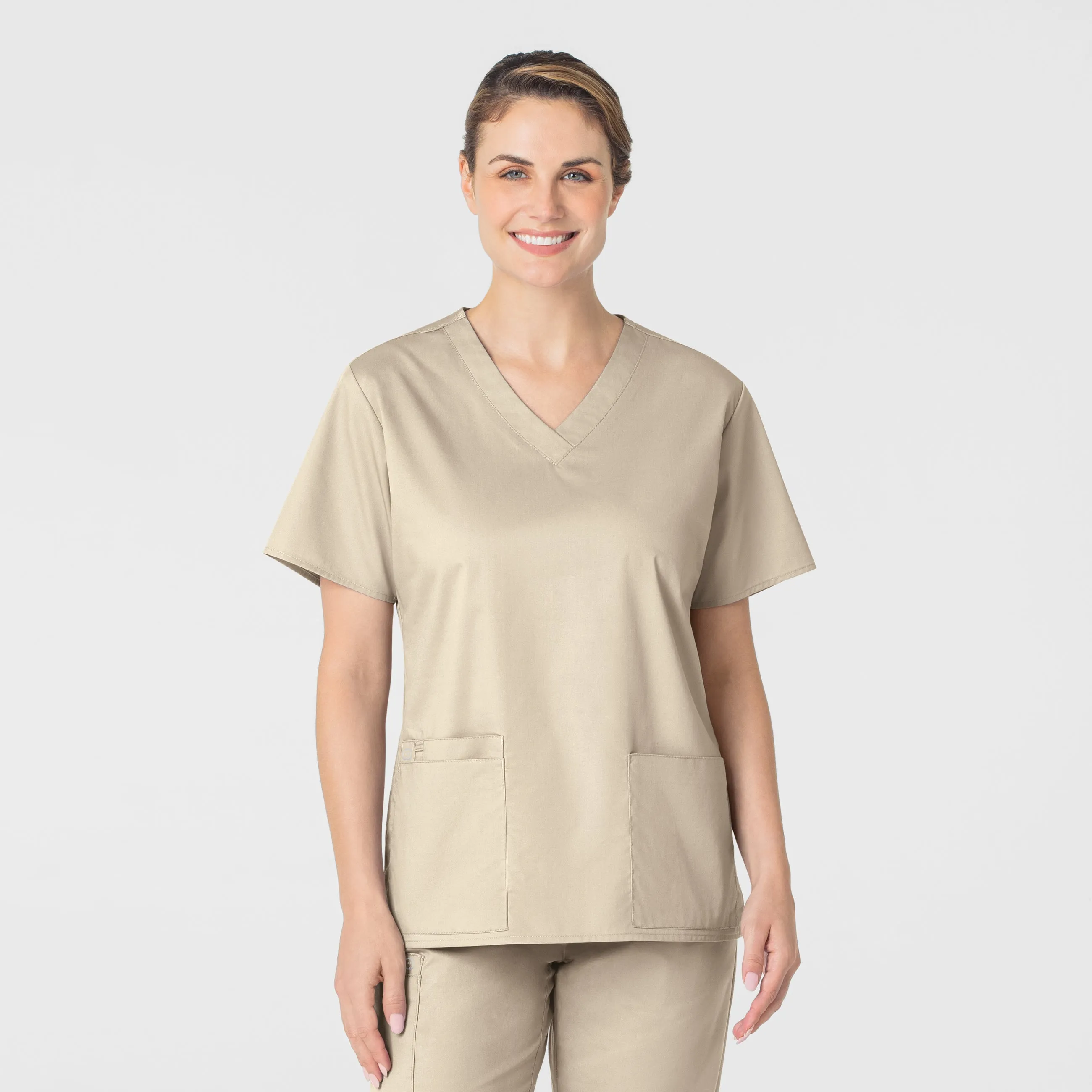 WonderWORK Women's V-Neck Scrub Top - Khaki