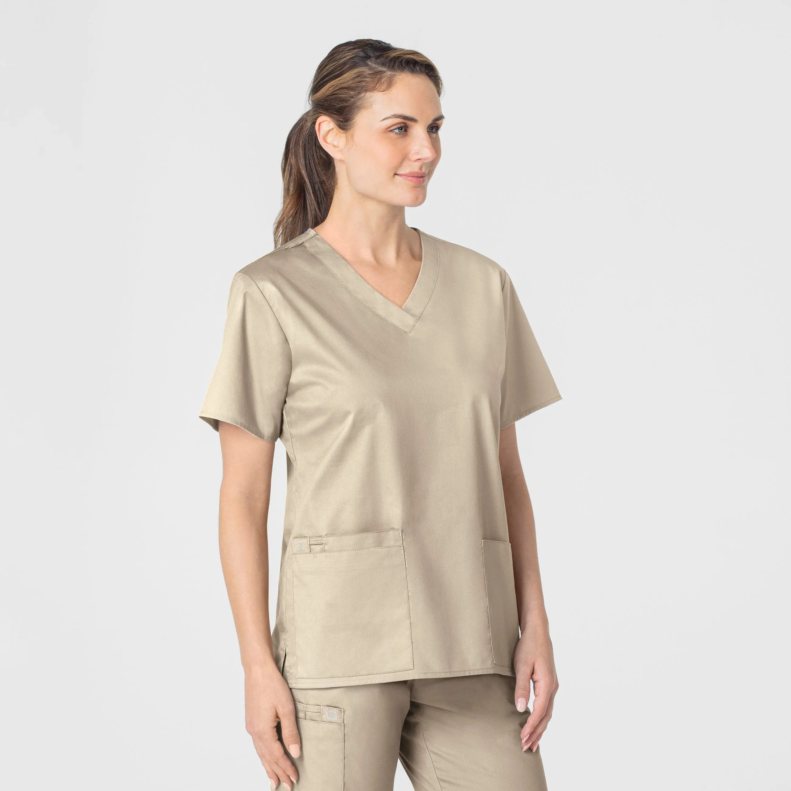 WonderWORK Women's V-Neck Scrub Top - Khaki