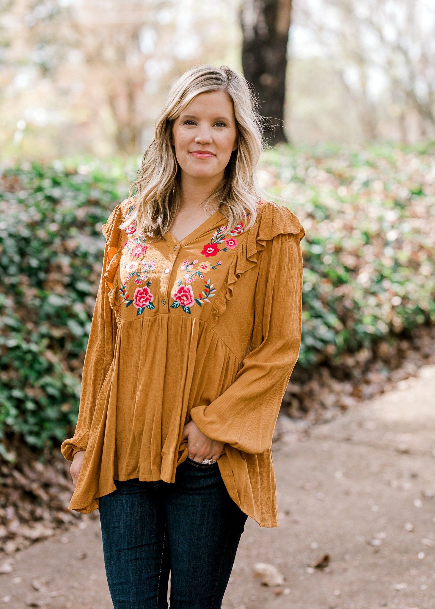 X Festive Mustard Embroidered Top