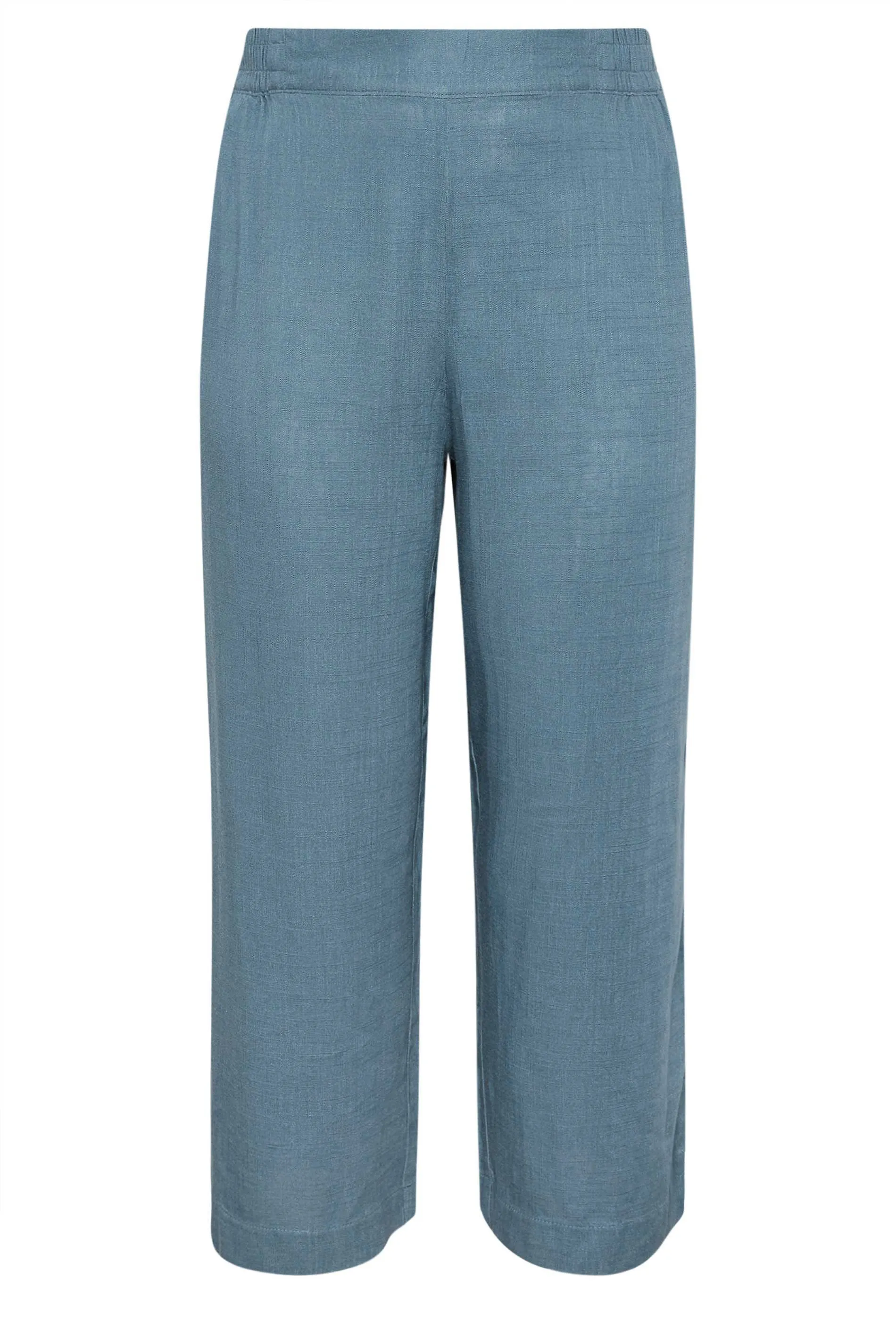 YOURS Curve Blue Pull On Wide Leg Linen Trousers