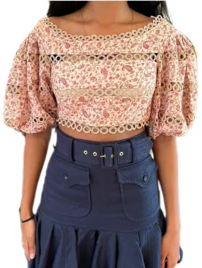 Zimmermann Paisley Floral Crop Top with Crochet Detail (BNWT) - size 0